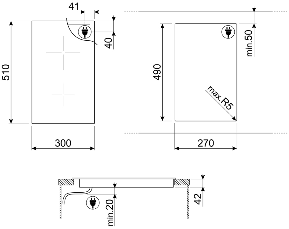 Kích thước Bếp từ SMEG SE332EB