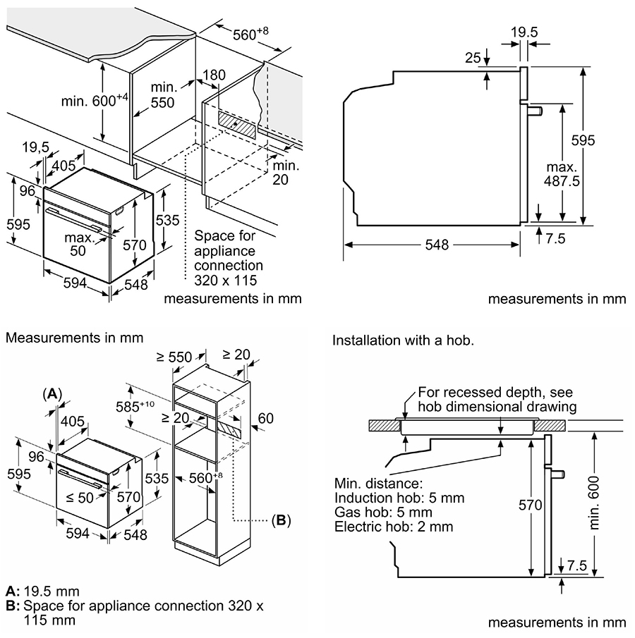Kích thước Lò nướng âm tủ Bosch HJG852YB0K