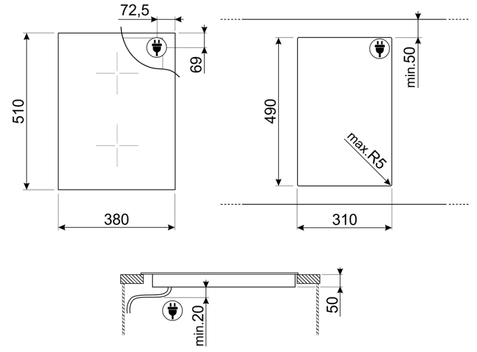 Kích thước bếp từ SMEG SIM631WLDR