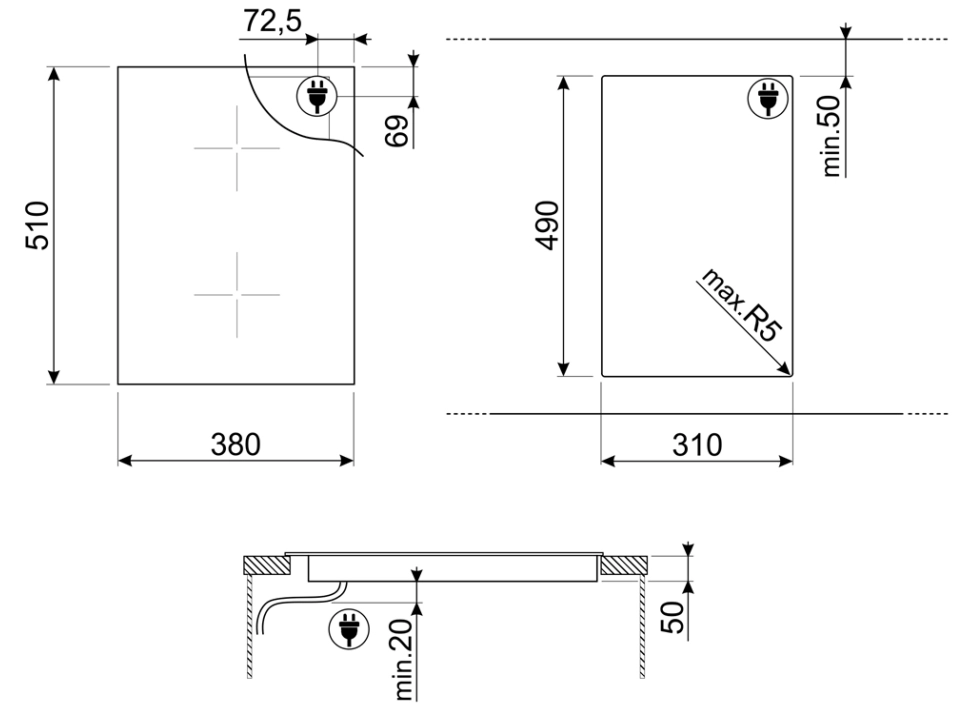 Kích thước bếp từ SMEG SIM631WLDR