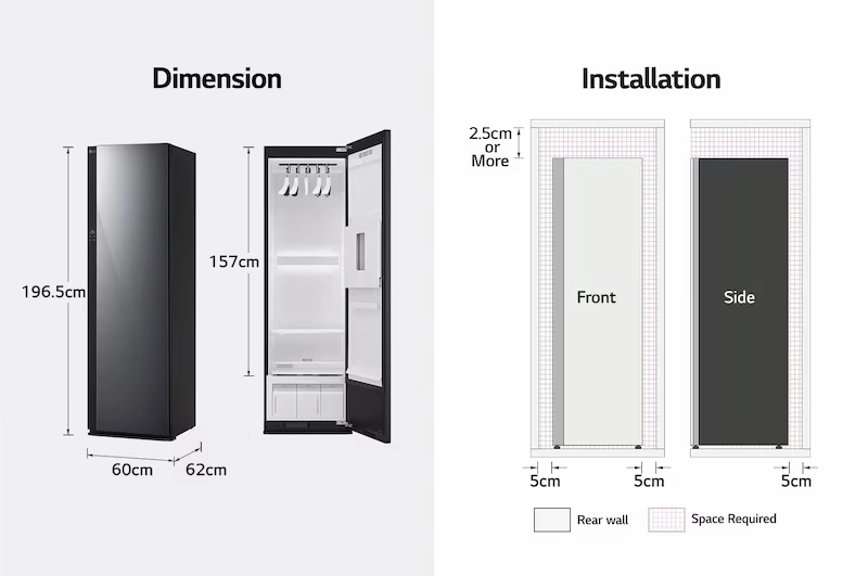 Kích thước tủ chăm sóc quần áo LG Styler SC5GMR80H